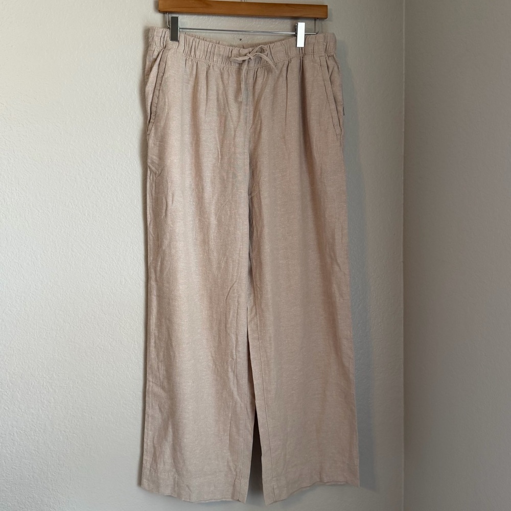 NWT, Old Navy Women’s High Rise Straight Leg Linen Blend Cream Pants, Sz Large